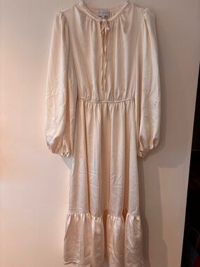 Cream Long Sleeve Tiered Midi Dress